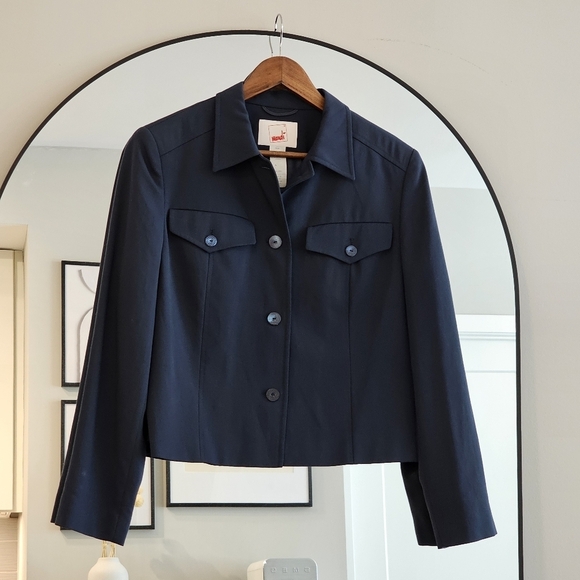 Mondi Vintage Navy Cropped Tailored Button-Front Jacket Size 10 - Picture 1 of 10